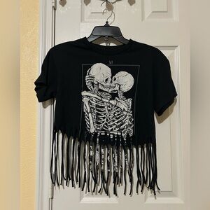 Threadless Black Skeleton Fringe Tee